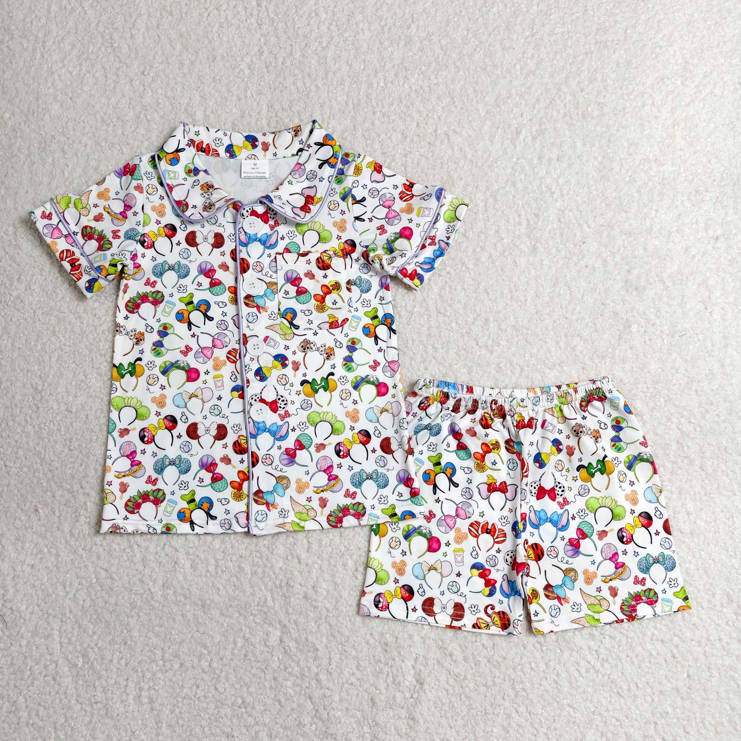 Baby Girl Kids Short Sleeves Buttons Shirt Shorts Cartoon Pajamas Set Clothes RTS