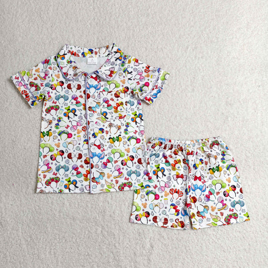 Baby Girl Kids Short Sleeves Buttons Shirt Shorts Cartoon Pajamas Set Clothes RTS