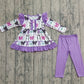 Baby Girl Long Sleeves Bows Tunic Purple Pants Halloween Clothes Set RTS