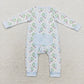 Baby Boy Long Sleeves Christmas Santa Zipper Blue Bamboo Romper