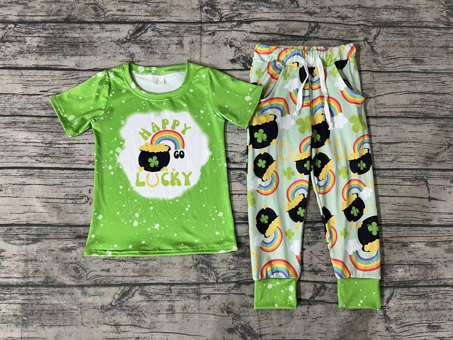 No moq Pre-order BSPO0219 Baby Boy Green Shirt Pants St. Patrick's Day Set