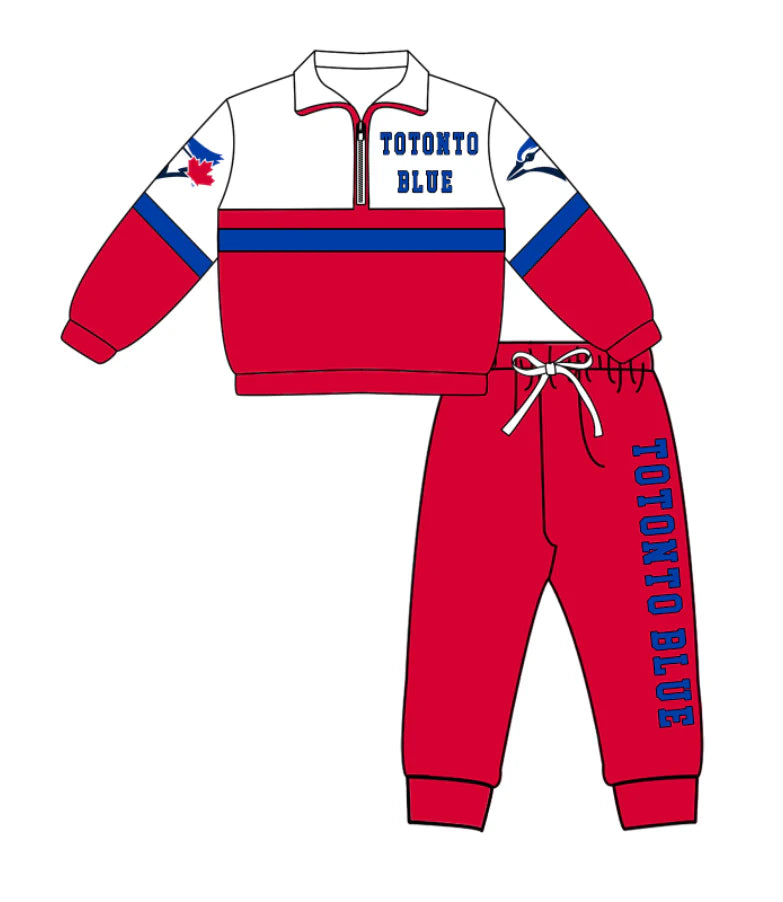 ( Moq 5 ) Baby Boys Toddler Long Sleeves Zipper Bird Pullover Red Jogger Pants Team Clothes Outfit