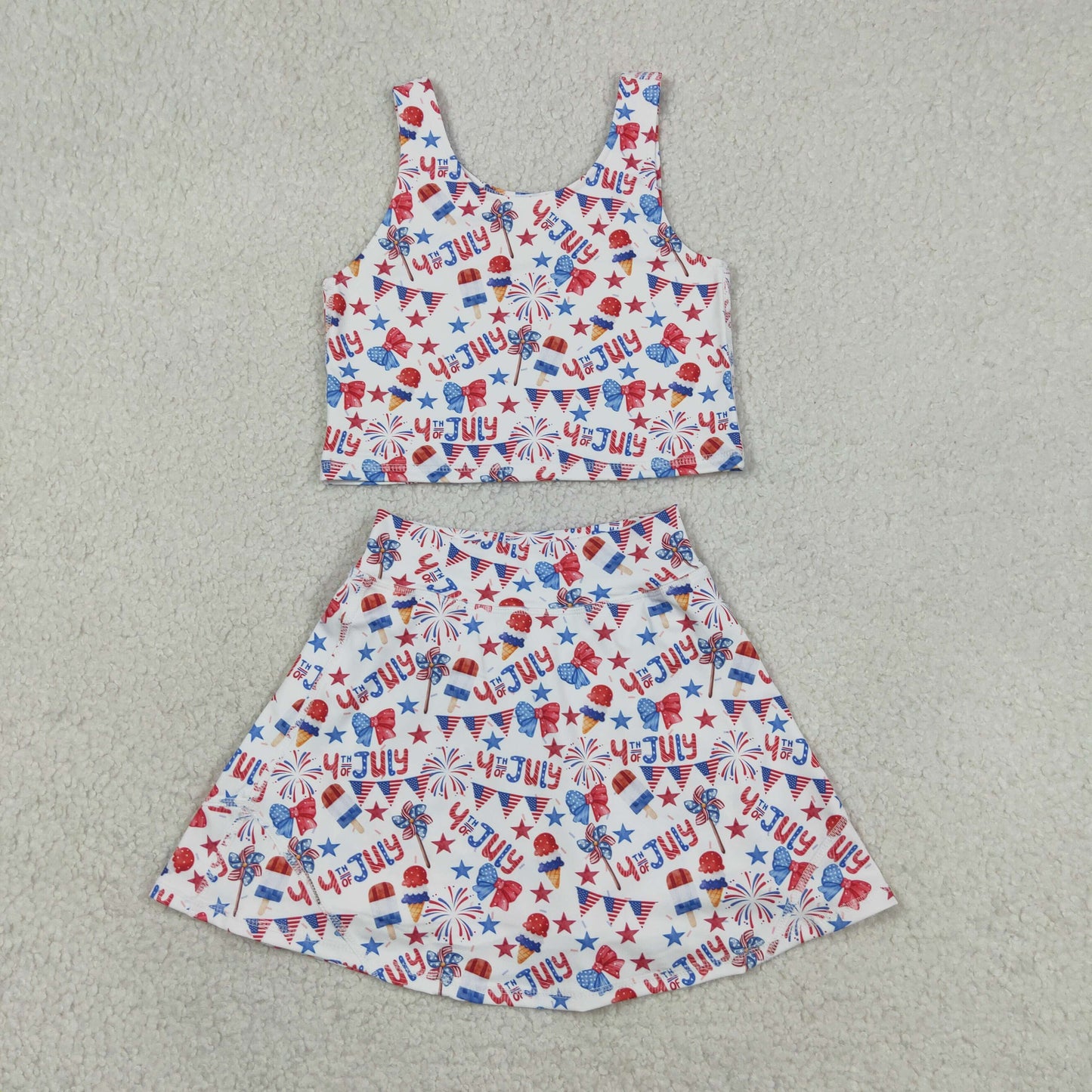 Baby Girls Popsicles Stars Bows Tops Skirt Shorts 4th of July Yoga Clothes Set RTS