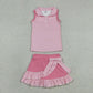 Baby Girls Pink Stripes Buttons Tops Ruffle Bow Skirt Shorts Yoga Active Set