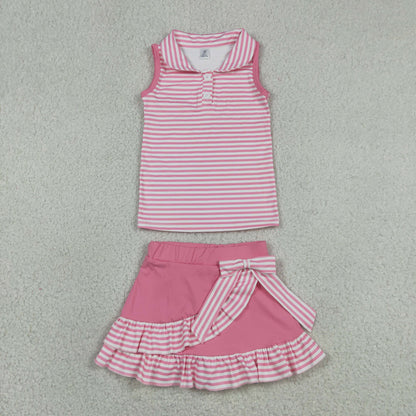 Sibling Baby Girls Stripes Tops Ruffle Bow Skirts Shorts Yoga Active Clothes Sets RTS