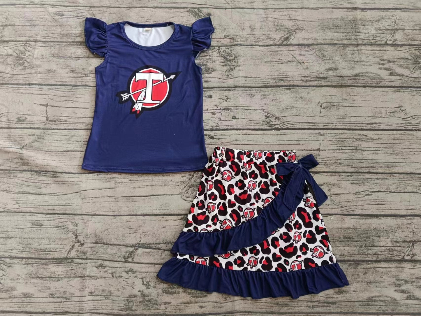 Baby Girl Short Sleeves T Team Shirt Leopard Skirt Set ( Moq 5 )