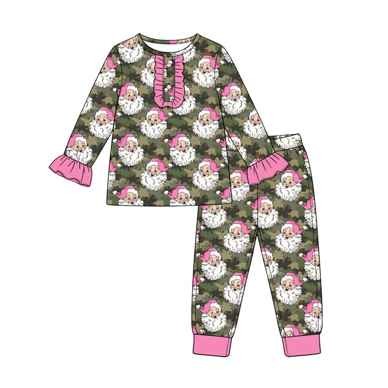 ( Moq 5 ) Preorder Baby Girls Kids Santa Christmas Shirt Pants Pajamas Camo Set Clothes
