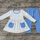 Baby Girl Kids Toddler Long Sleeves Bows Pocket Tunic Blue Pants Outfit