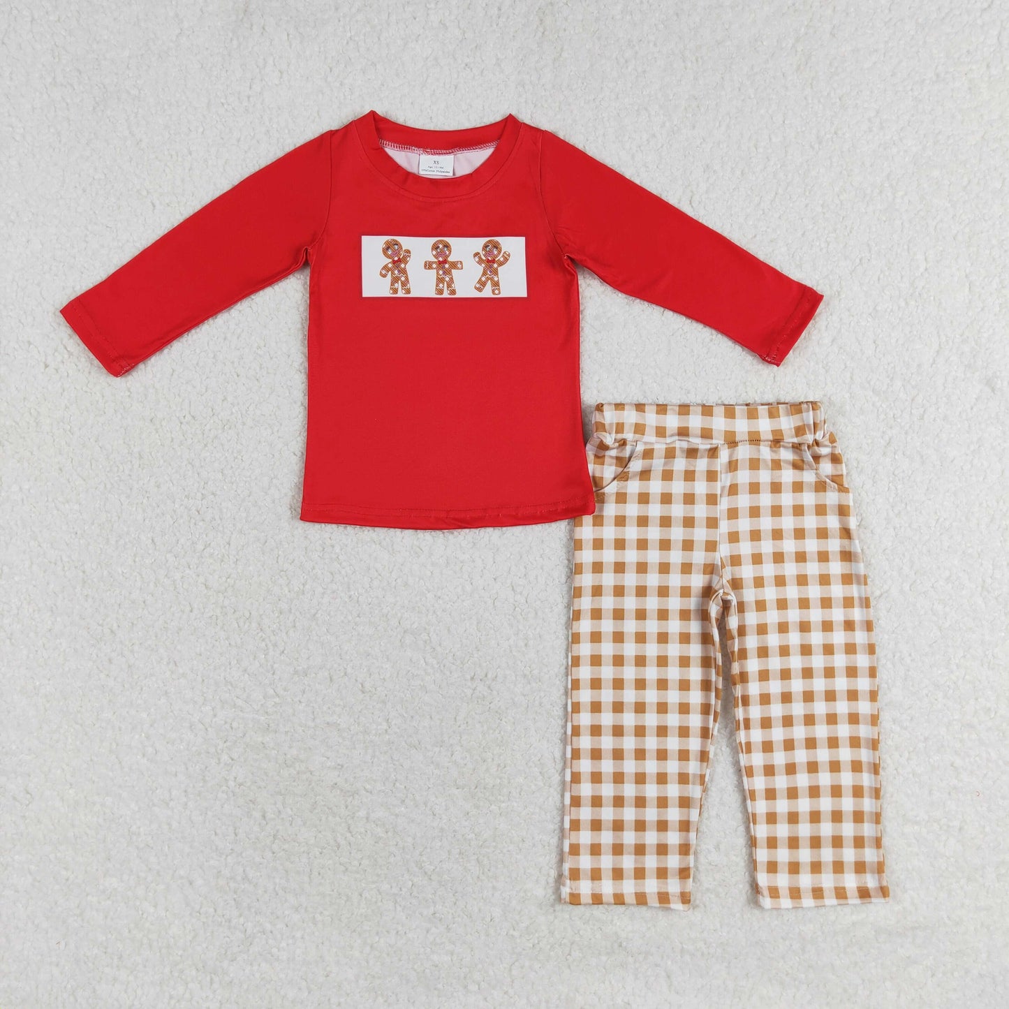 Baby Boy Christmas Gingerbread Red Shirt Checkered Pants Set