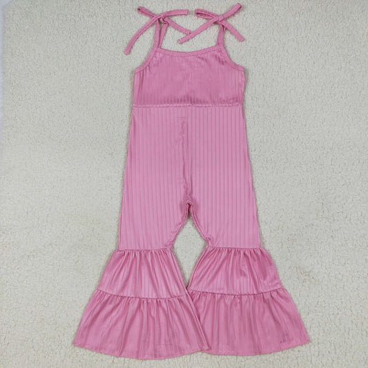Baby Girl Straps Bell Pants Ribbed Pink Jumpsuit RTS