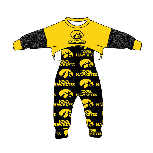 Baby Girl Yellow Tops Team Jumpsuit Set