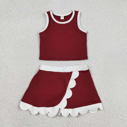 (No.1-12 ) Sibling Baby Girls Kids Sleeveless Tops Scallop Skirts Shorts Yoga Active Sets Clothes RTS