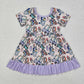 Baby Girl Short Sleeves Purple Dog Easter Rabbit Knee Length Dress