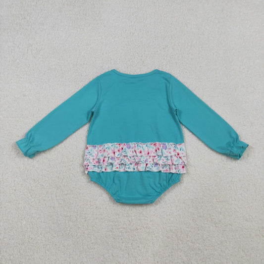 Baby Girl Long Sleeves Embroidery Floral Bow Ruffle Bubble Romper RTS
