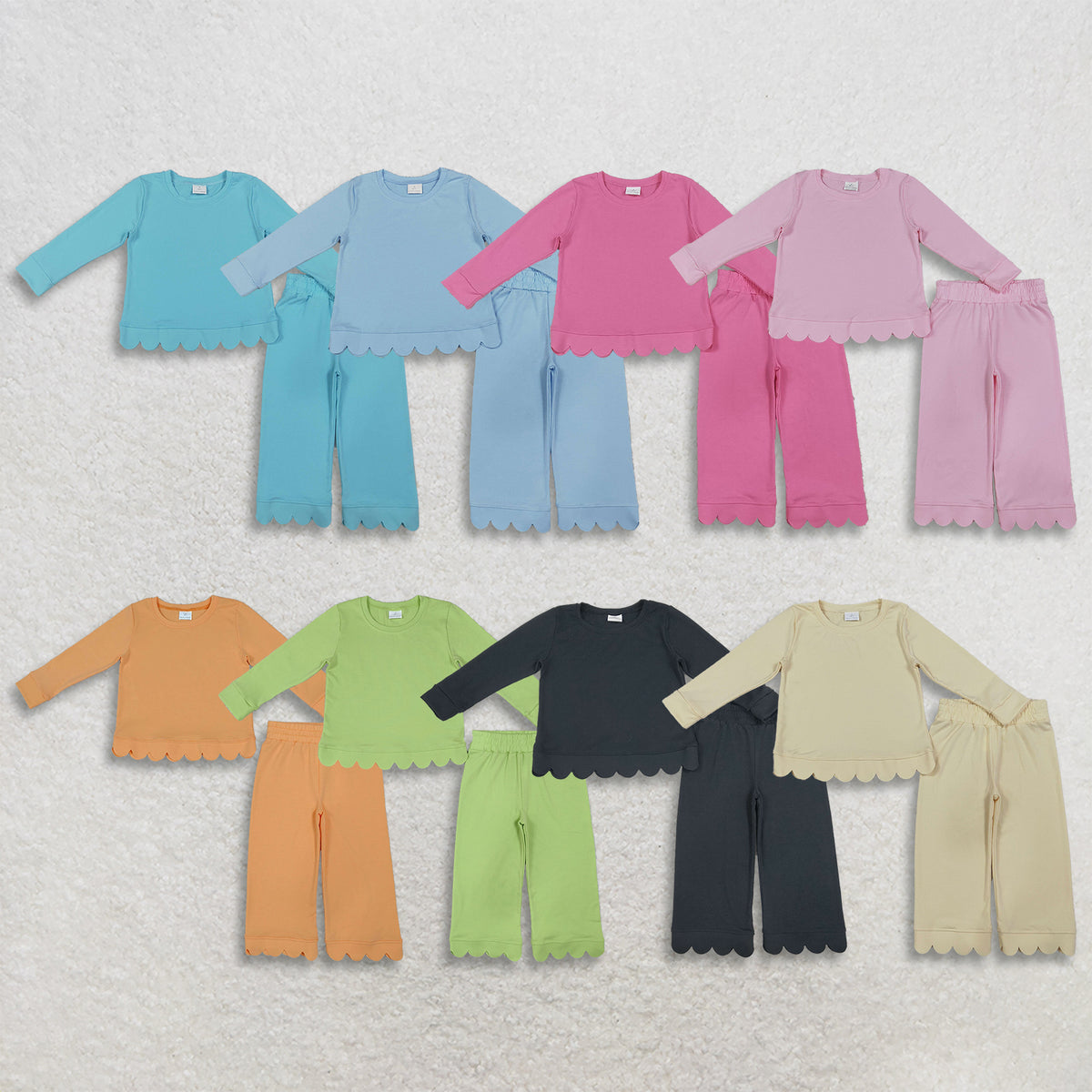 Sibling Baby Girls Kids Long Sleeves Shirts Pants Cotton Sets Pajamas Scallop Clothes RTS