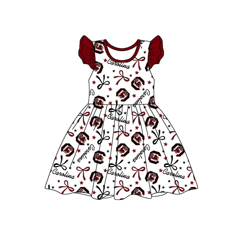 Baby Girl Short Sleeves Team Bows Knee Length Dress ( Moq 5 )