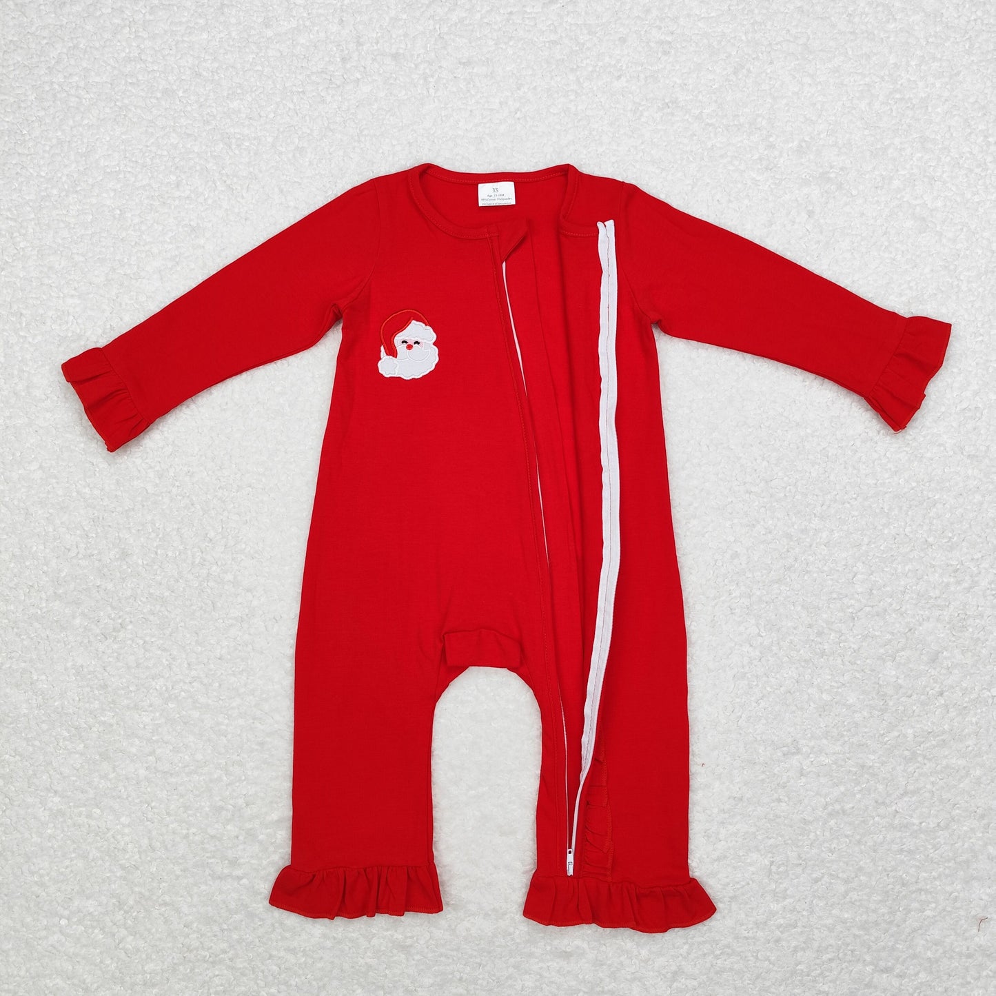 Baby Boy Long Sleeves Embroidery Santa Christmas Red Cotton Zipper Romper