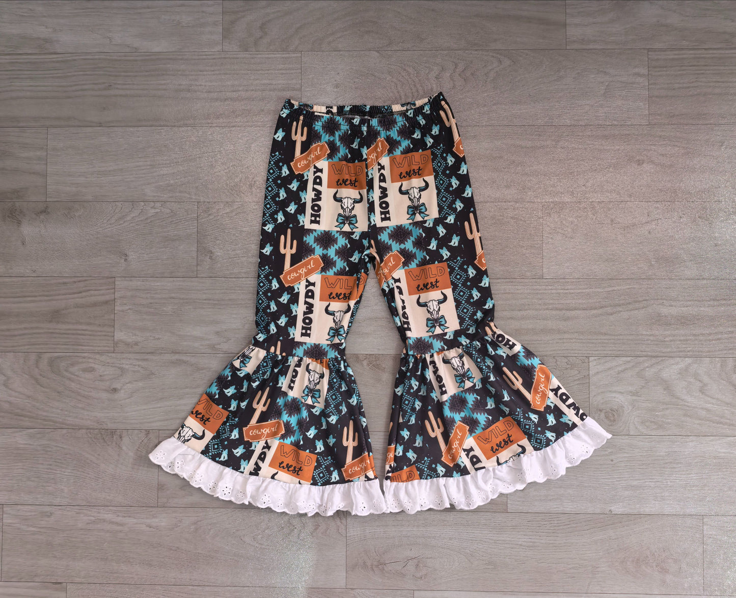 ( No moq ) Preorder Baby Girl Aztec Cow Bows Western Bell Pants