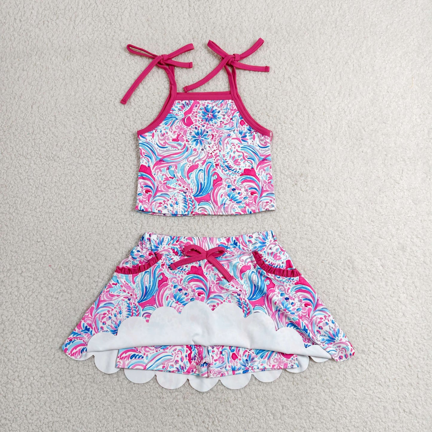 Baby Girls Kids Straps Colorful Tops Pockets Skirt Shorts Yoga Set RTS