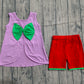 Baby Girls Purple Sleeveless Green Bows Tops Ruffle Shorts Set Clothes RTS