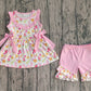 Baby Girls Kids Sleeveless Popsicles Bows Tops Pink Ruffle Shorts Clothes Set RTS