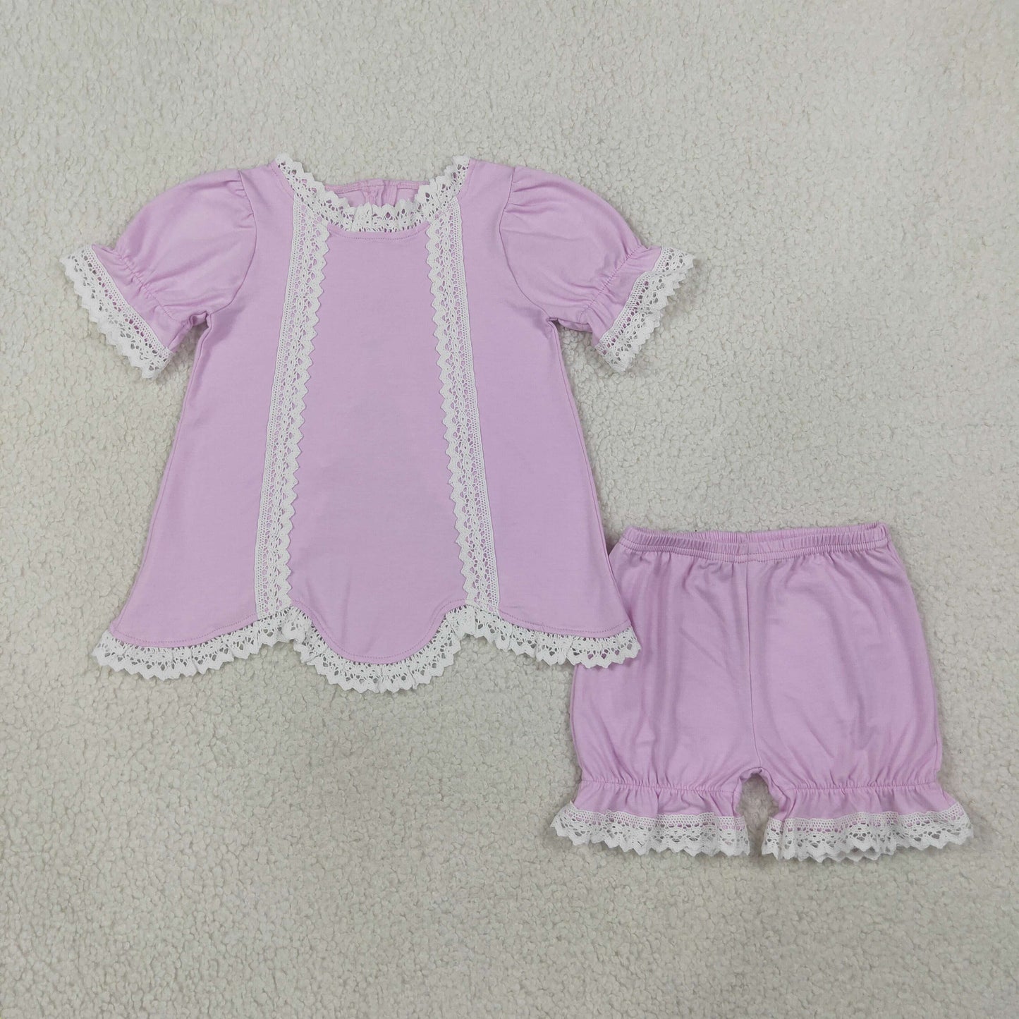 Baby Girls Kids Short Sleeves Scallop Tunic Lace Shorts Set Summer Clothes RTS