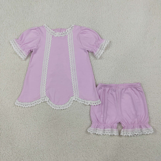 Baby Girls Kids Short Sleeves Scallop Tunic Lace Shorts Set Summer Clothes RTS