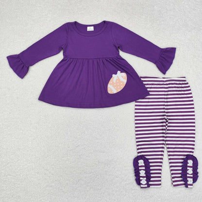 Baby Girl Purple Embroidery Football Team Tunic Stripes Pants Set