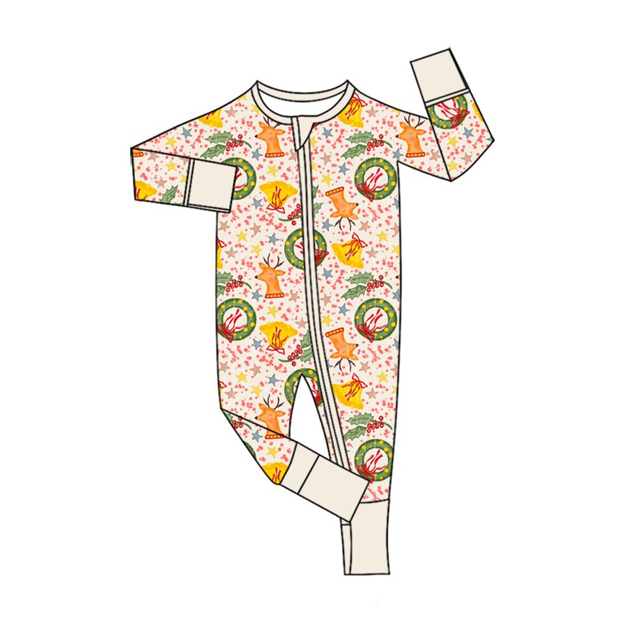 ( Moq 5 ) Preorder Baby Girls Kids Deer Bows Christmas Zipper Sleeper Footie Romper Clothes