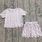 Baby Girls Kids Short Sleeves Floral Bows Pink Shirt Scallop Shorts Summer Set RTS