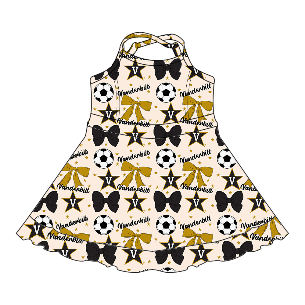 ( Moq 5 each style ) Baby Girl Toddler V Team Bows Soccer‌ Sibling Shirt Dress Set