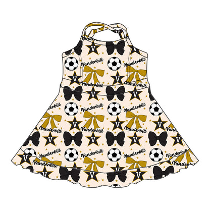 ( Moq 5 each style ) Baby Girl Toddler V Team Bows Soccer‌ Sibling Shirt Dress Set