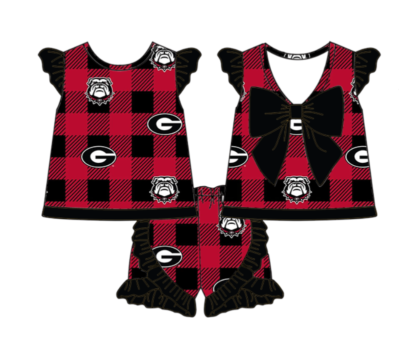 ( Moq 5 each style ) Baby Boy Girl G Team Black Red Plaid Sibling Shirt Set