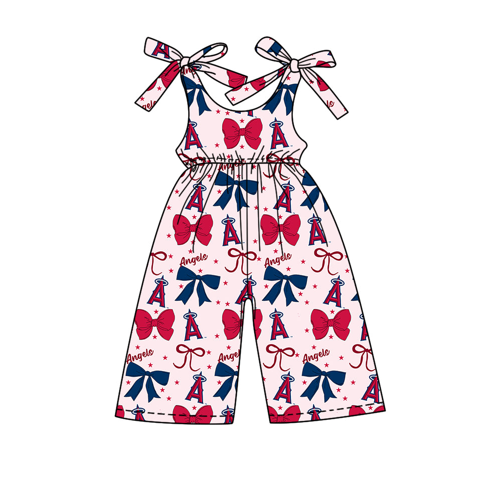 ( Moq 5 each style ) Baby Girl Toddler A Team Red Blue Bows Sibling Jumpsuit Set 6.16