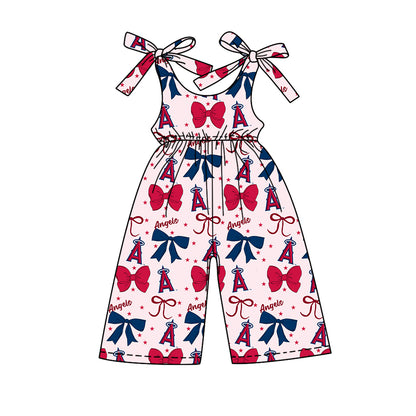 ( Moq 5 each style ) Baby Girl Toddler A Team Red Blue Bows Sibling Jumpsuit Set 6.16