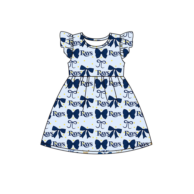 ( Moq 5 each style ) Baby Boy Girl Toddler Team Blue Bows ‌Sibling Dress Set