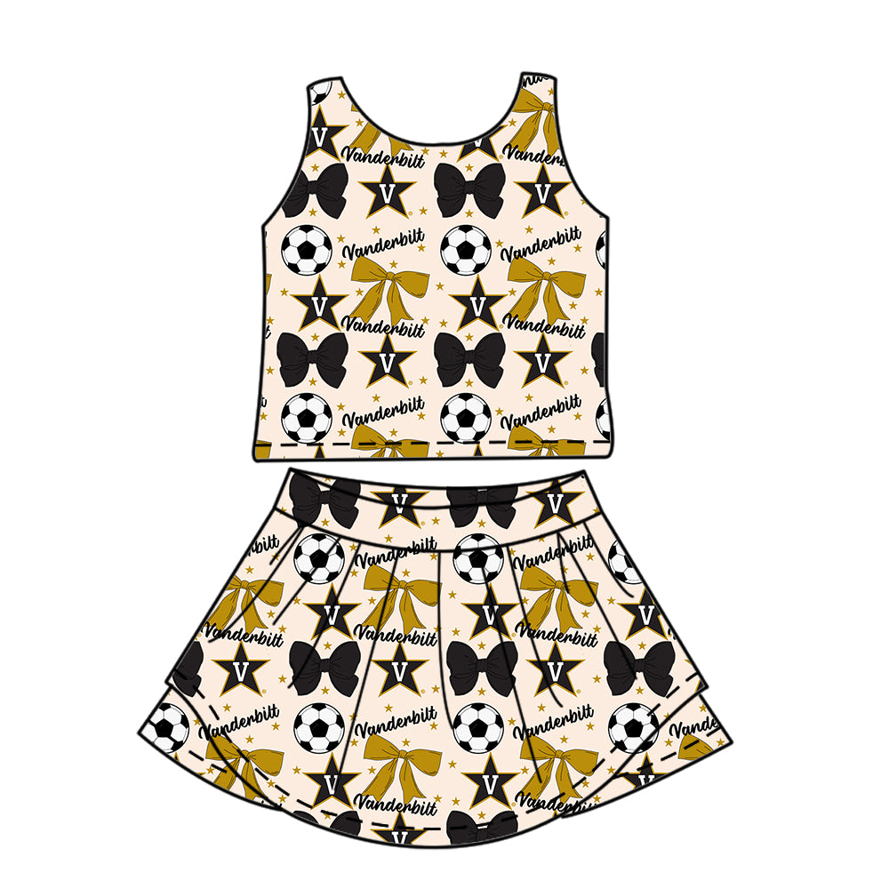 ( Moq 5 each style ) Baby Girl Toddler V Team Bows Soccer‌ Sibling Shirt Dress Set
