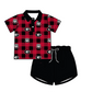 ( Moq 5 each style ) Baby Boy Girl G Team Black Red Plaid Sibling Shirt Set