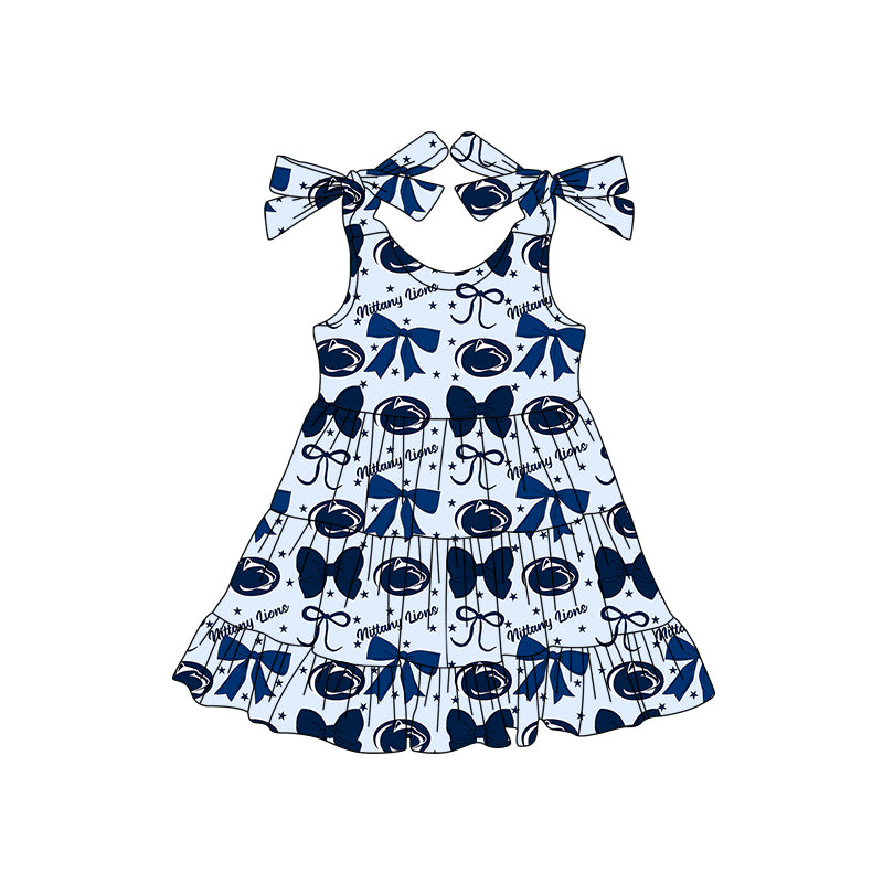 ( Moq 5 each style ) Baby Boy Girl Toddler Team Blue Bows Sibling Shirt Dress Set