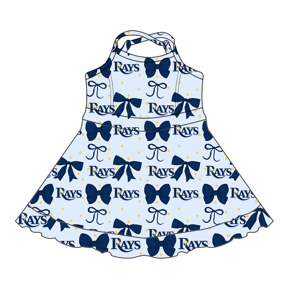 ( Moq 5 each style ) Baby Boy Girl Toddler Team Blue Bows ‌Sibling Dress Set