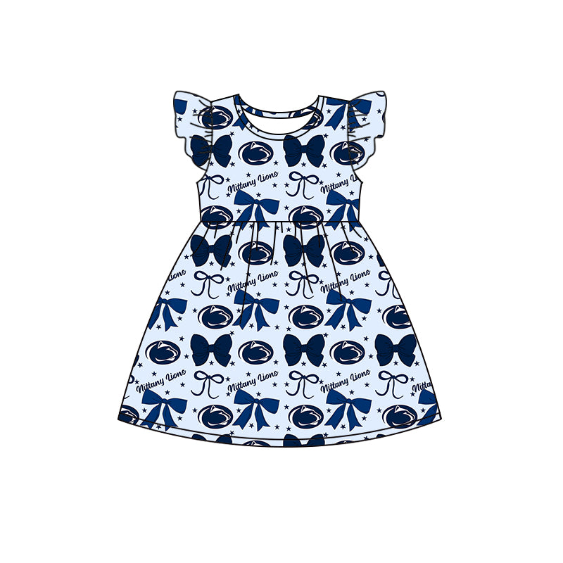 ( Moq 5 each style ) Baby Boy Girl Toddler Team Blue Bows Sibling Shirt Dress Set