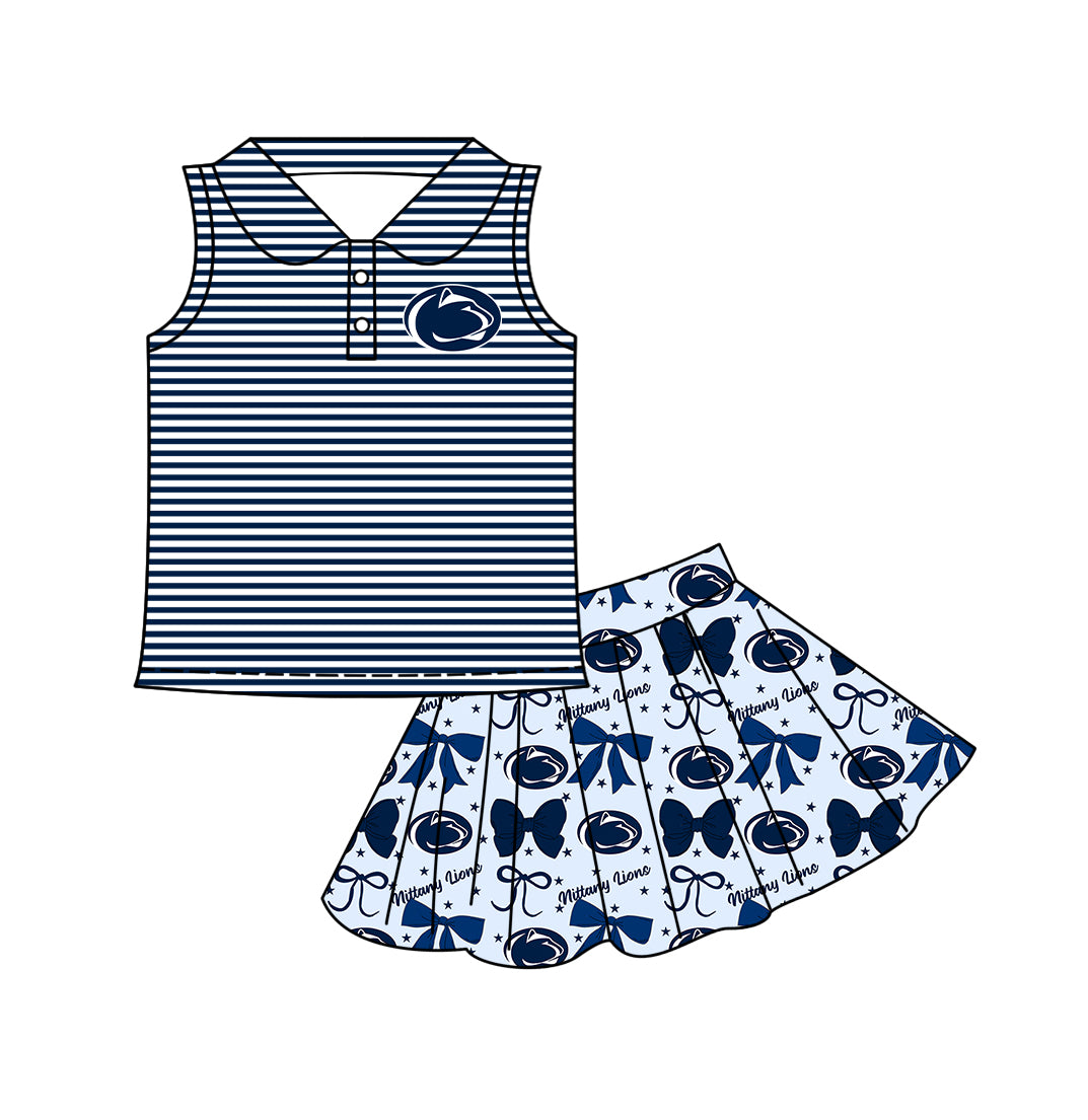 ( Moq 5 each style ) Baby Boy Girl Toddler Team Blue Bows Sibling Shirt Dress Set