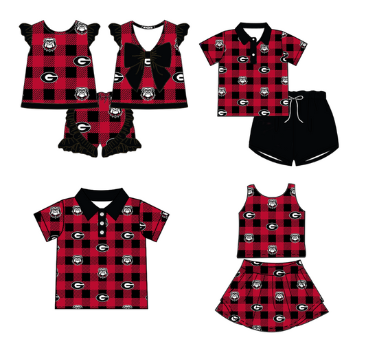 ( Moq 5 each style ) Baby Boy Girl G Team Black Red Plaid Sibling Shirt Set
