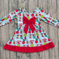 Baby Girl Long Sleeves Green Face Christmas Bow Ruffle Knee Length Dress RTS