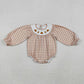 Baby Girl Long Sleeves Plaid Smocked Embroidery turkey Leaves Thanksgiving Romper RTS