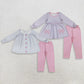 Sibling Baby Girls Kids Long Sleeves Embroidery Bows Stripes Tops Pants Clothes Sets RTS