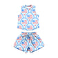 ( Moq 5 ) Preorder Baby Girls Kids Sleeveless Bows Flags Tops Shorts Set 4th of July Clothes
