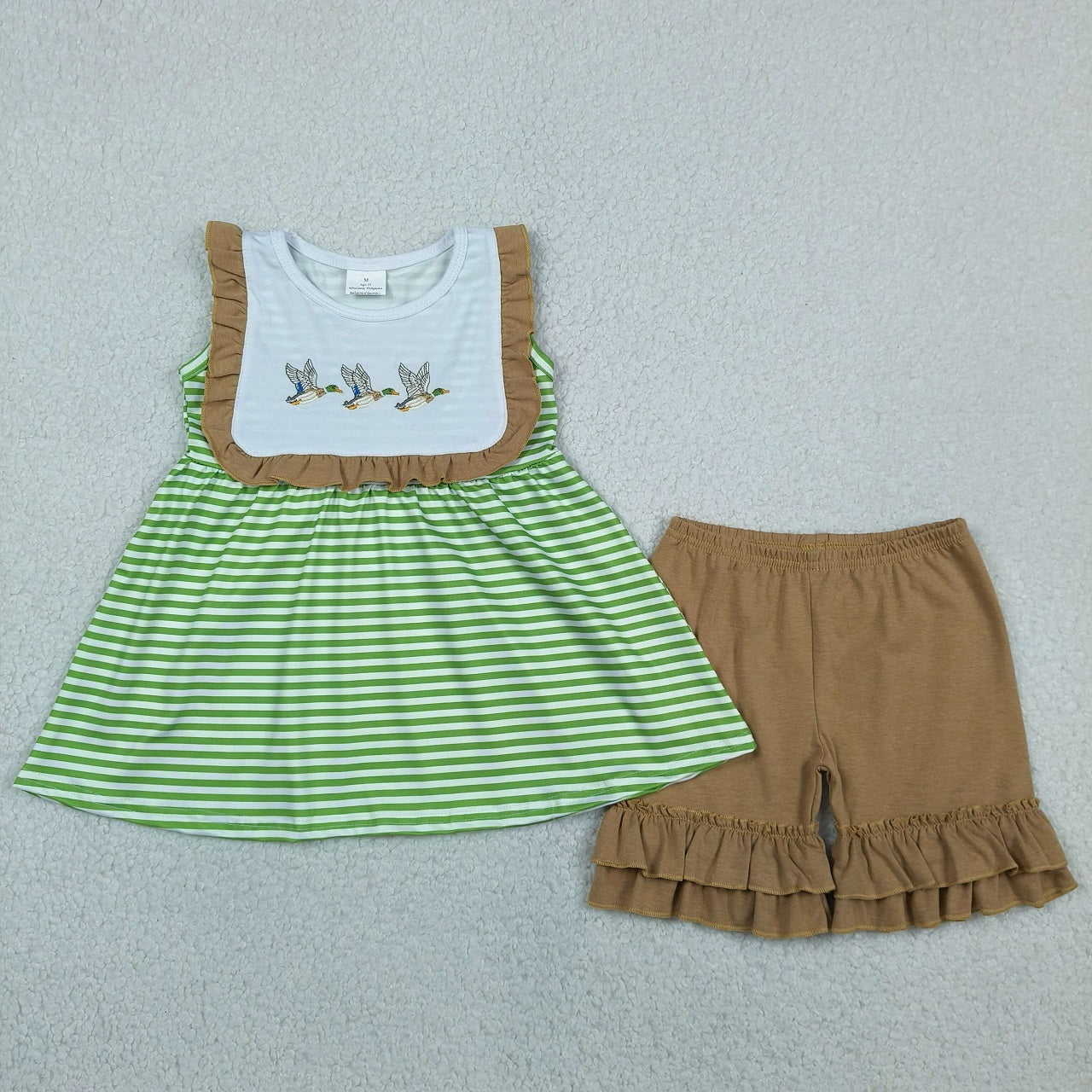 Sibling Baby Boys Girls Embroidery Ducks Green Stripes Rompers Sets Summer Clothes RTS