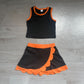 ( No moq ) Preorder Baby Girls Kids Black Shirt Orange Scallop Skirt Shorts Yoga Active Set Clothes