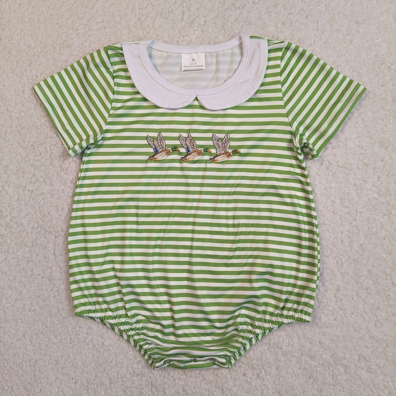Sibling Baby Boys Girls Embroidery Ducks Green Stripes Rompers Sets Summer Clothes RTS